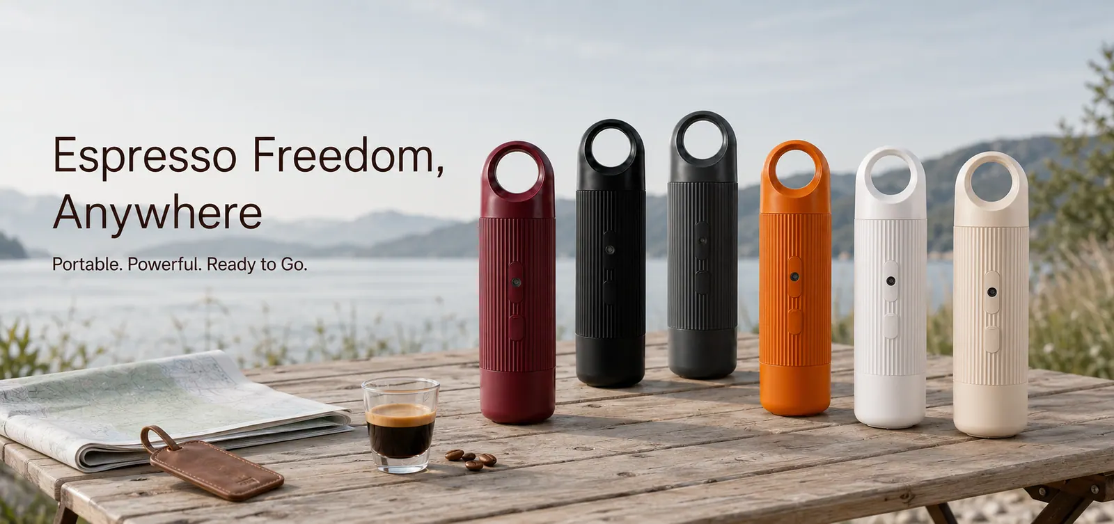 DQ-002 2-in-1 Portable Espresso Machine for Capsules and Ground Coffee in official TK Classic product photography
