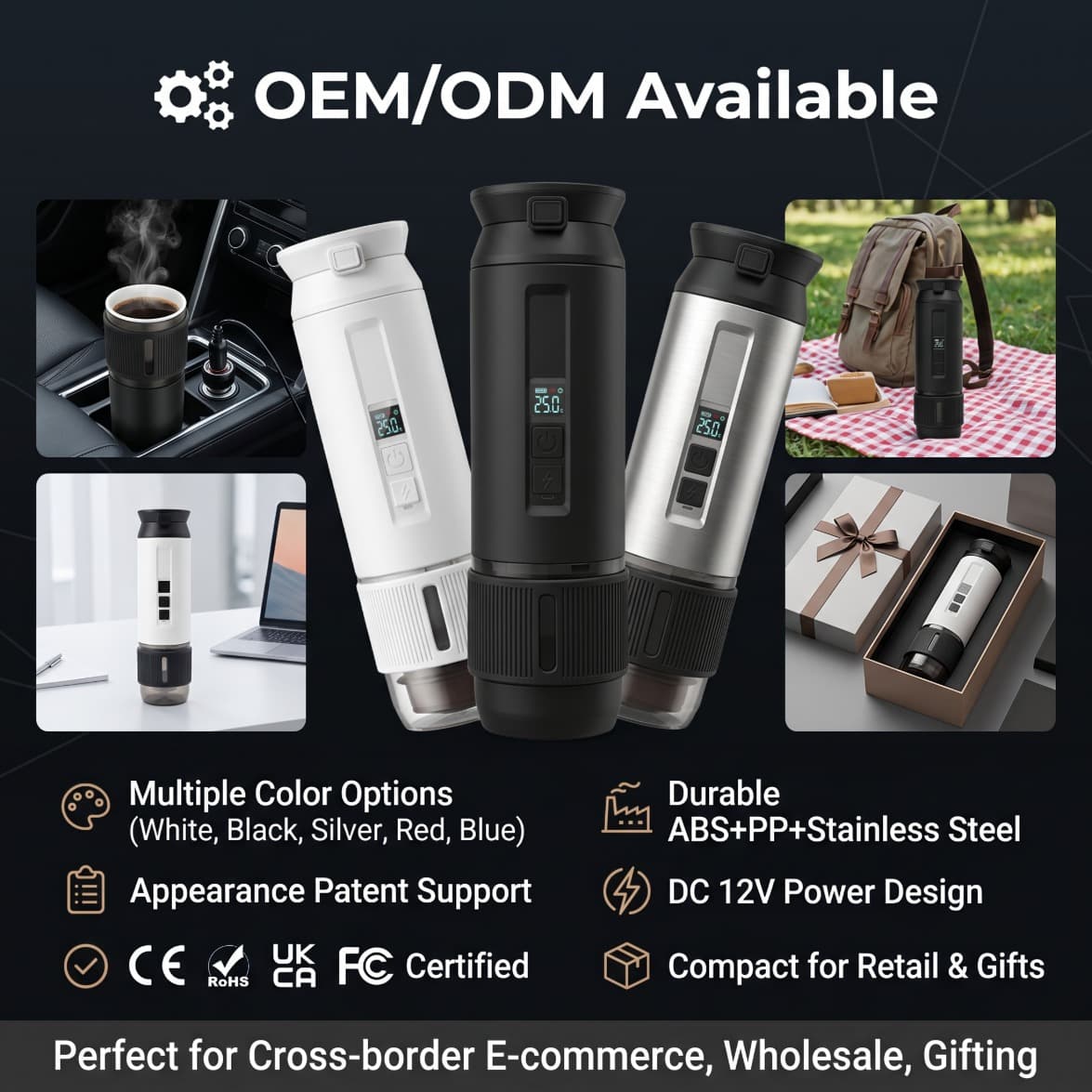DQ-010 Premium LCD Portable Coffee Maker for Capsules, Ground Coffee and Portable Drip Use — TK Classic product view 4